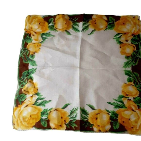 Vtg Handkerchief Hanky Yellow Flower Pocket Scarf Bright Floral Hand Rolled Edge - Picture 1 of 4